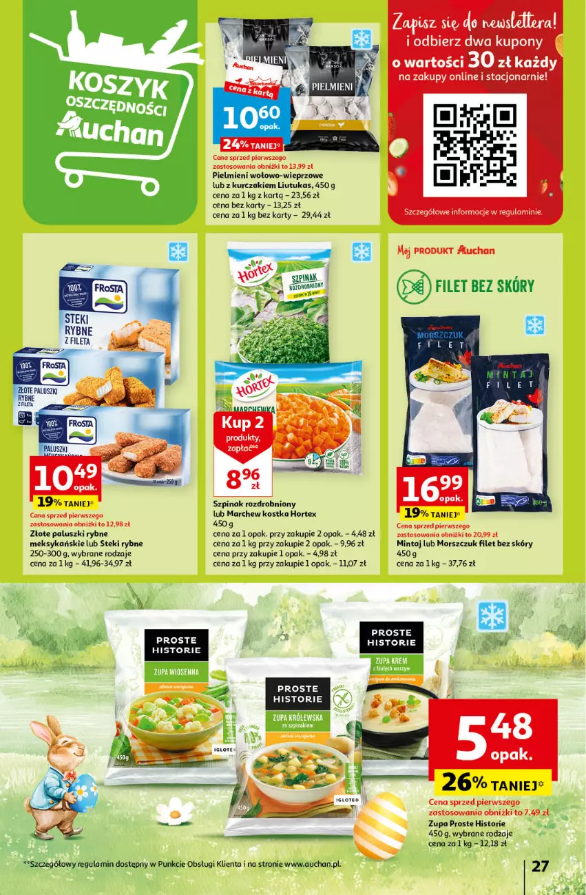 Gazetka promocyjna Auchan - Wielkanoc z najlepszej cenie! Część 1. Hipermarket Auchan - ważna 14.03 do 20.03.2024 - strona 27 - produkty: Hortex, Kurczak, Mintaj, Paluszki rybne, Stek, Szpinak, Zupa