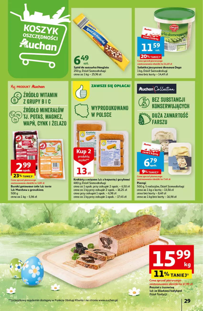 Gazetka promocyjna Auchan - Wielkanoc z najlepszej cenie! Część 1. Hipermarket Auchan - ważna 14.03 do 20.03.2024 - strona 29 - produkty: Buraki, Cynk, Dega, Fa, Krokiety, Magnez, Pasztet, Pierogi, Por, Sałat, Sałatka, Ser