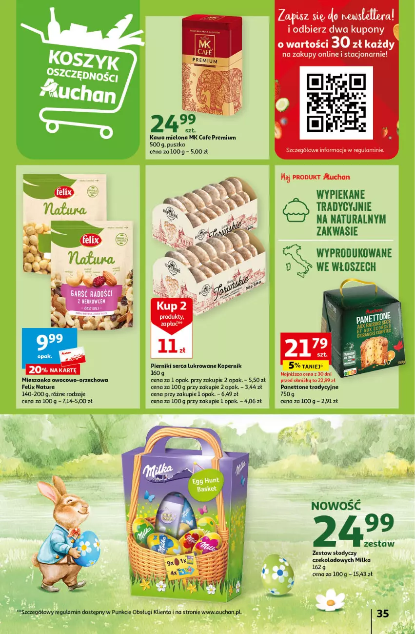 Gazetka promocyjna Auchan - Wielkanoc z najlepszej cenie! Część 1. Hipermarket Auchan - ważna 14.03 do 20.03.2024 - strona 35 - produkty: Felix, Kawa, Kawa mielona, Koc, Milka, Piernik, Ser