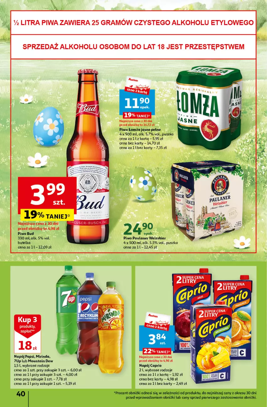 Gazetka promocyjna Auchan - Wielkanoc z najlepszej cenie! Część 1. Hipermarket Auchan - ważna 14.03 do 20.03.2024 - strona 40 - produkty: 7up, Gra, Mirinda, Napój, Pepsi, Piwa, Piwo