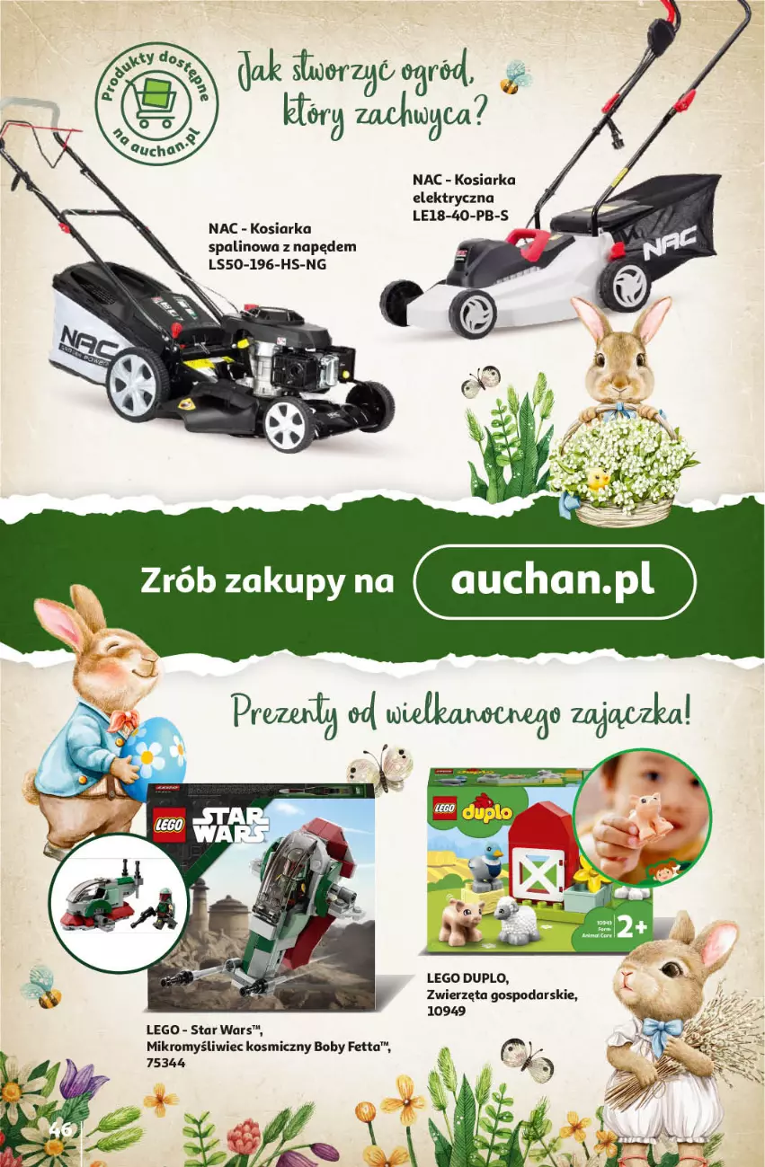 Gazetka promocyjna Auchan - Wielkanoc z najlepszej cenie! Część 1. Hipermarket Auchan - ważna 14.03 do 20.03.2024 - strona 46 - produkty: Kosiarka, Kosiarka spalinowa z napędem, LEGO, LEGO Duplo, Star Wars, Zwierzęta