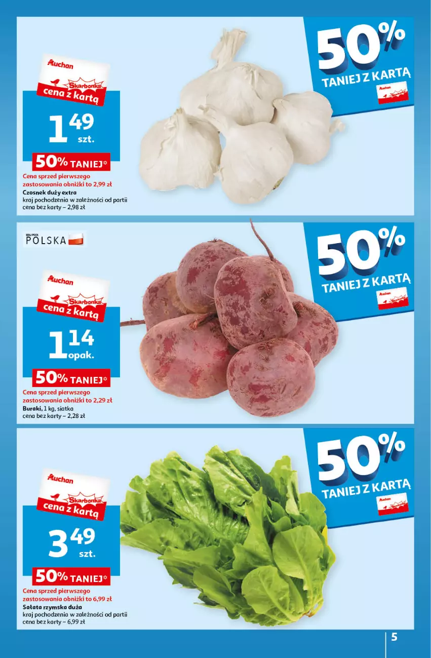 Gazetka promocyjna Auchan - Wielkanoc z najlepszej cenie! Część 1. Hipermarket Auchan - ważna 14.03 do 20.03.2024 - strona 5 - produkty: Buraki, Czosnek, Ocet, Sałat, Siatka