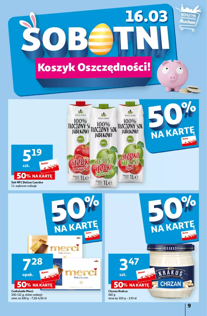 Gazetka promocyjna Auchan - Wielkanoc z najlepszej cenie! Część 1. Hipermarket Auchan - ważna 14.03 do 20.03.2024 - strona 9 - produkty: Czekolada, Merci, Sok