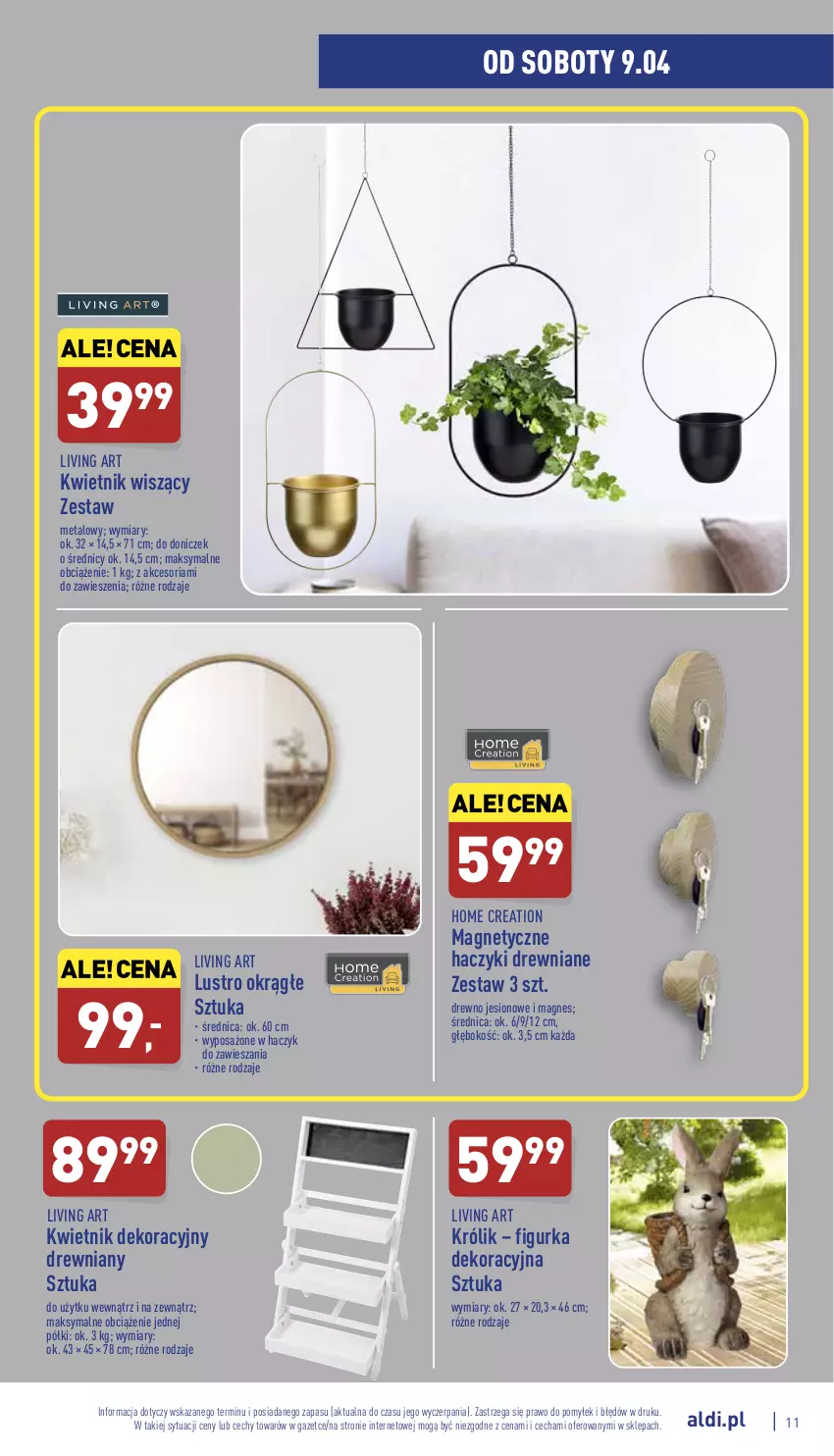 Gazetka promocyjna Aldi - Katalog Moda i Dom - ważna 06.04 do 10.04.2022 - strona 11 - produkty: Haczyk, Królik, Kwietnik, Lustro