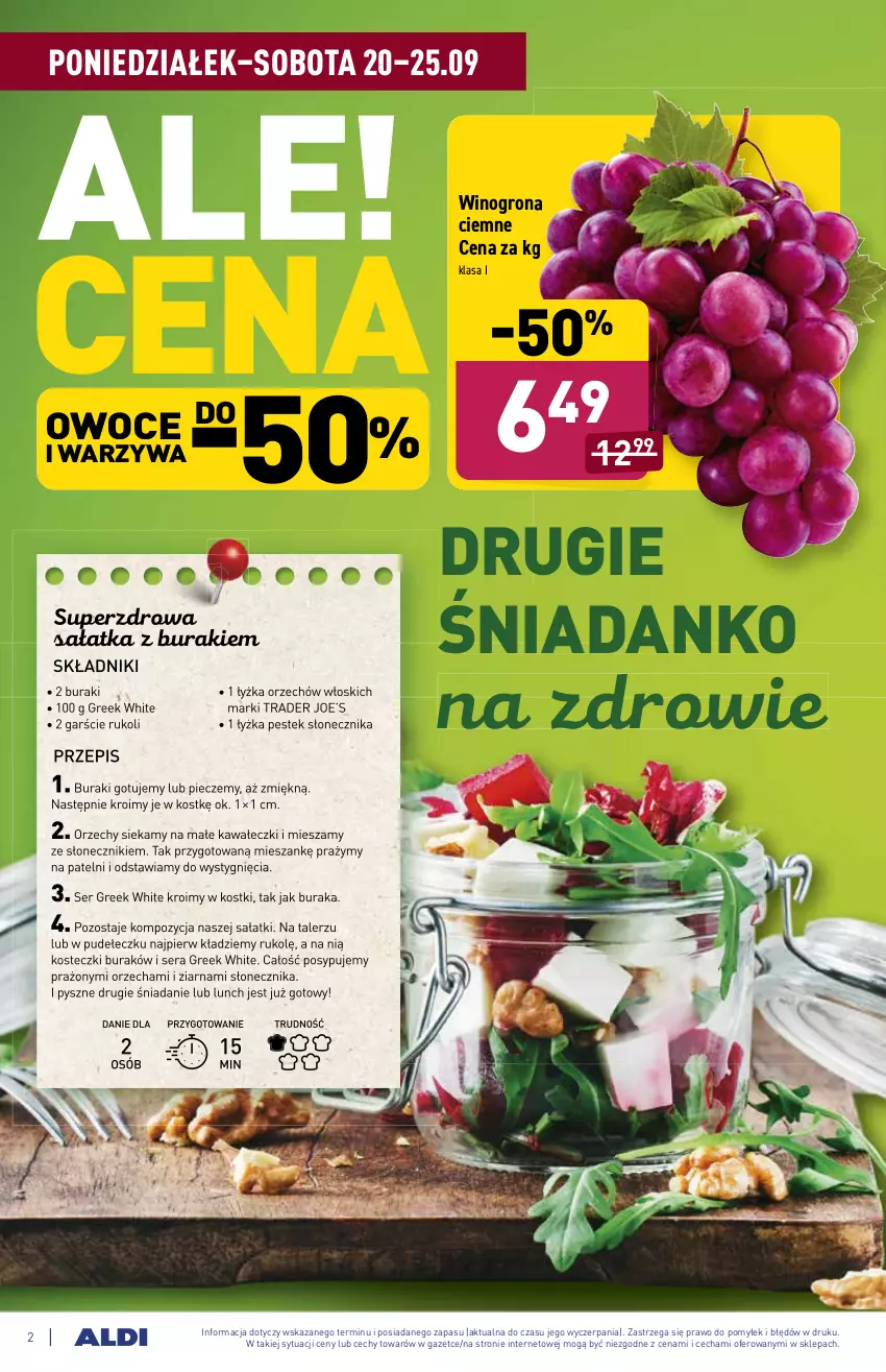 Gazetka promocyjna Aldi - ważna 20.09 do 25.09.2021 - strona 2 - produkty: Buraki, Kawa, Owoce, Piec, Sałat, Sałatka, Ser, Stek, Talerz, Warzywa, Wino, Winogrona, Zdrowie