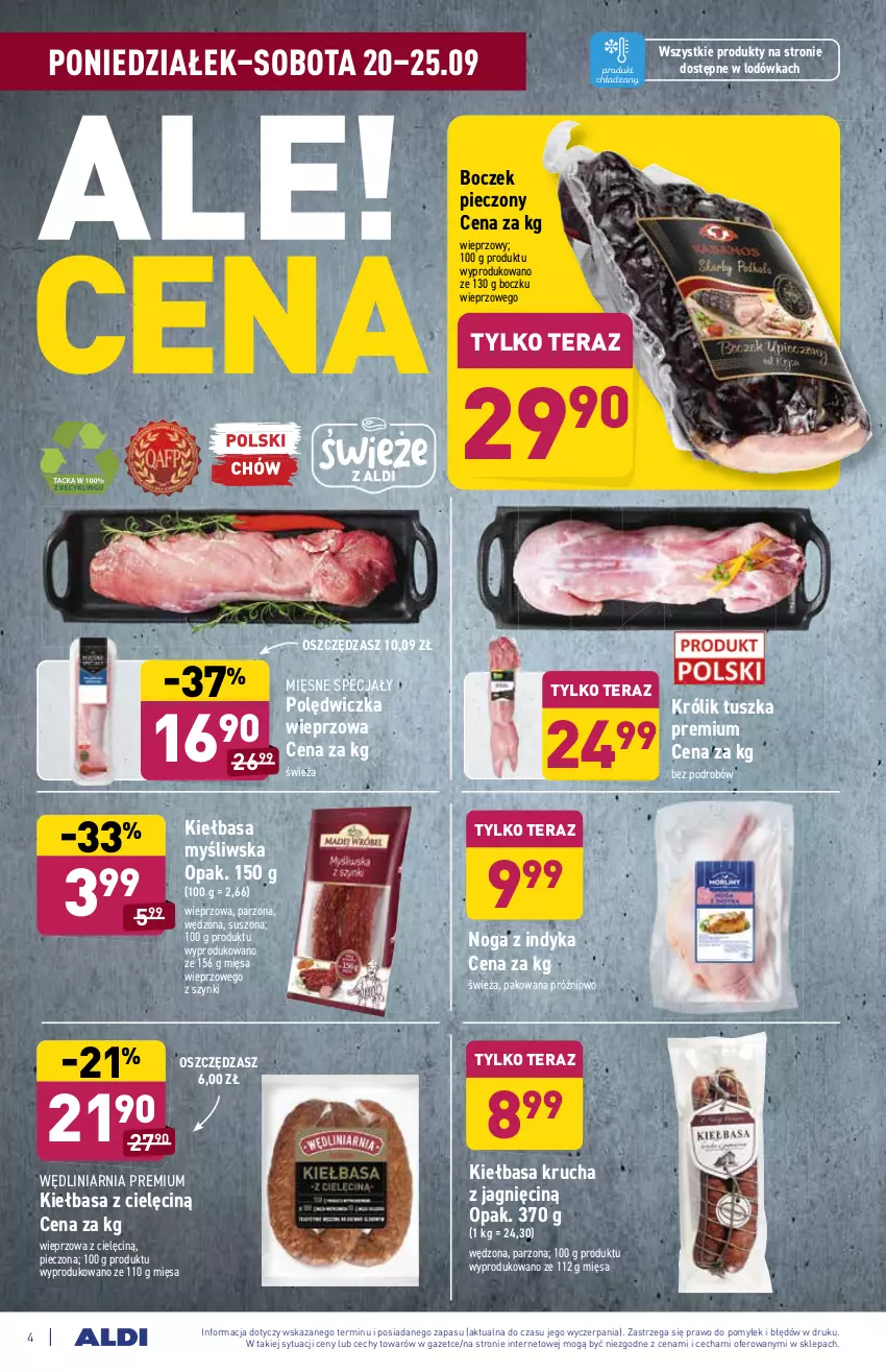 Gazetka promocyjna Aldi - ważna 20.09 do 25.09.2021 - strona 4 - produkty: Boczek, Boczek pieczony, Kiełbasa, Kiełbasa krucha, Królik, Lodówka, Mięsne specjały, Piec, Polędwiczka wieprzowa, Tera, Tusz