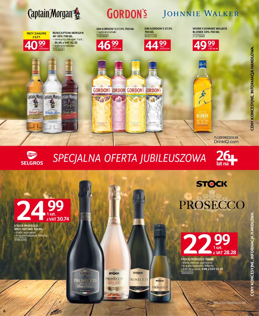 Gazetka promocyjna Selgros - Specjalna oferta jubileuszowa - ważna 01.07 do 30.09.2023 - strona 6 - produkty: Captain Morgan, Gin, Johnnie Walker, Prosecco, Rum, Stock, Whisky