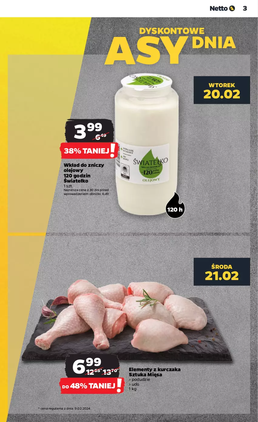 Gazetka promocyjna Netto - Artykuły spożywcze - ważna 19.02 do 24.02.2024 - strona 3 - produkty: Kurczak, Olej, Znicz