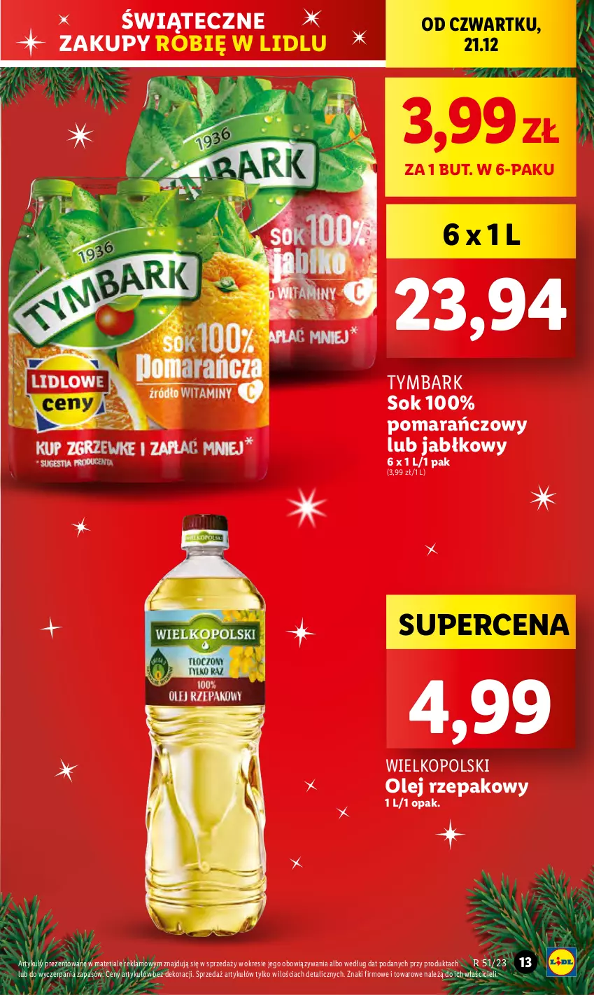 Gazetka promocyjna Lidl - GAZETKA - ważna 21.12 do 23.12.2023 - strona 13 - produkty: Olej, Olej rzepakowy, Sok, Tymbark