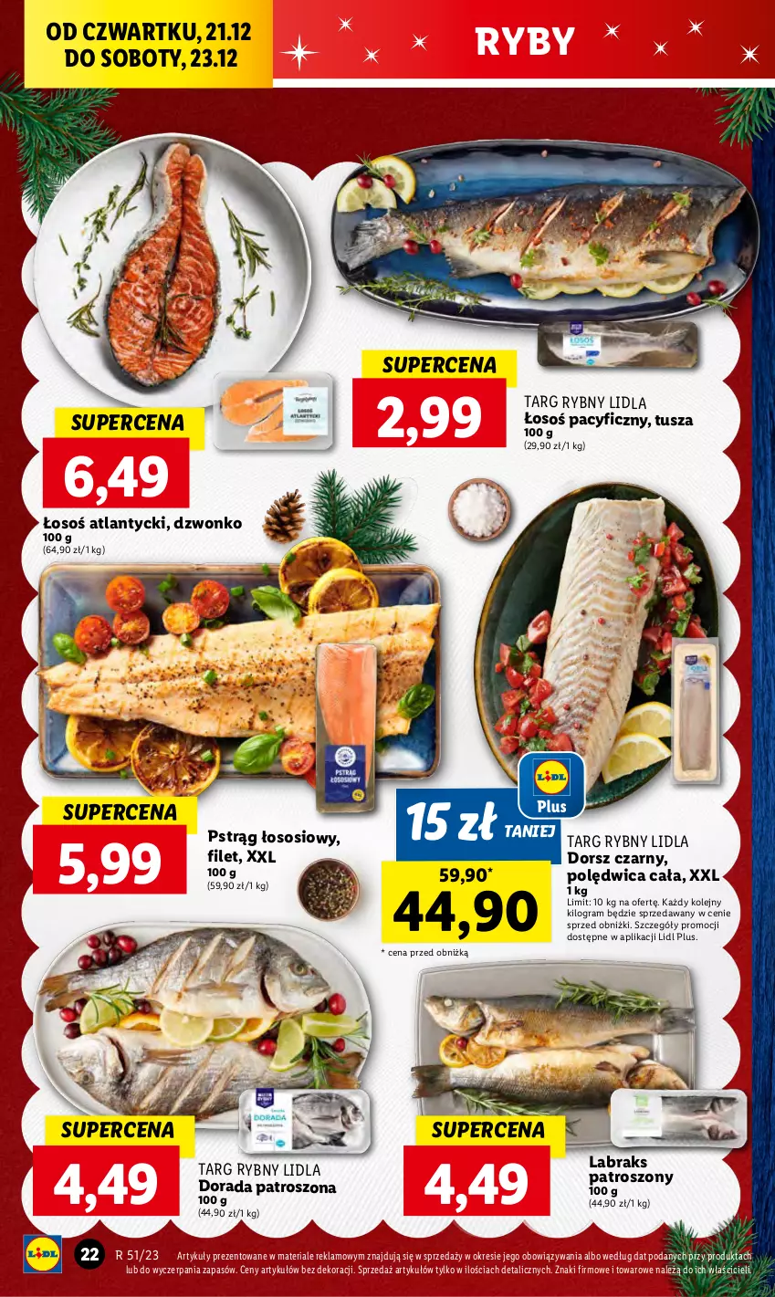 Gazetka promocyjna Lidl - GAZETKA - ważna 21.12 do 23.12.2023 - strona 22 - produkty: Dorsz, Gra, Olej, Polędwica, Pstrąg, Pstrąg łososiowy, Sos, Tusz