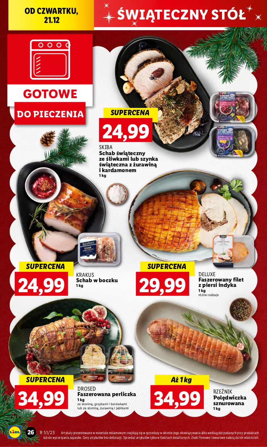 Gazetka promocyjna Lidl - GAZETKA - ważna 21.12 do 23.12.2023 - strona 26 - produkty: Borówka, Fa, Filet z piersi indyka, Jabłka, Krakus, Perliczka, Piec, Stół, Szynka