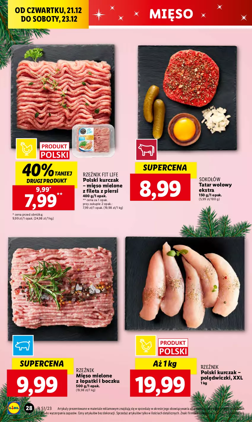 Gazetka promocyjna Lidl - GAZETKA - ważna 21.12 do 23.12.2023 - strona 28 - produkty: Kurczak, Mięso, Mięso mielone, Sok, Sokołów, Tatar wołowy