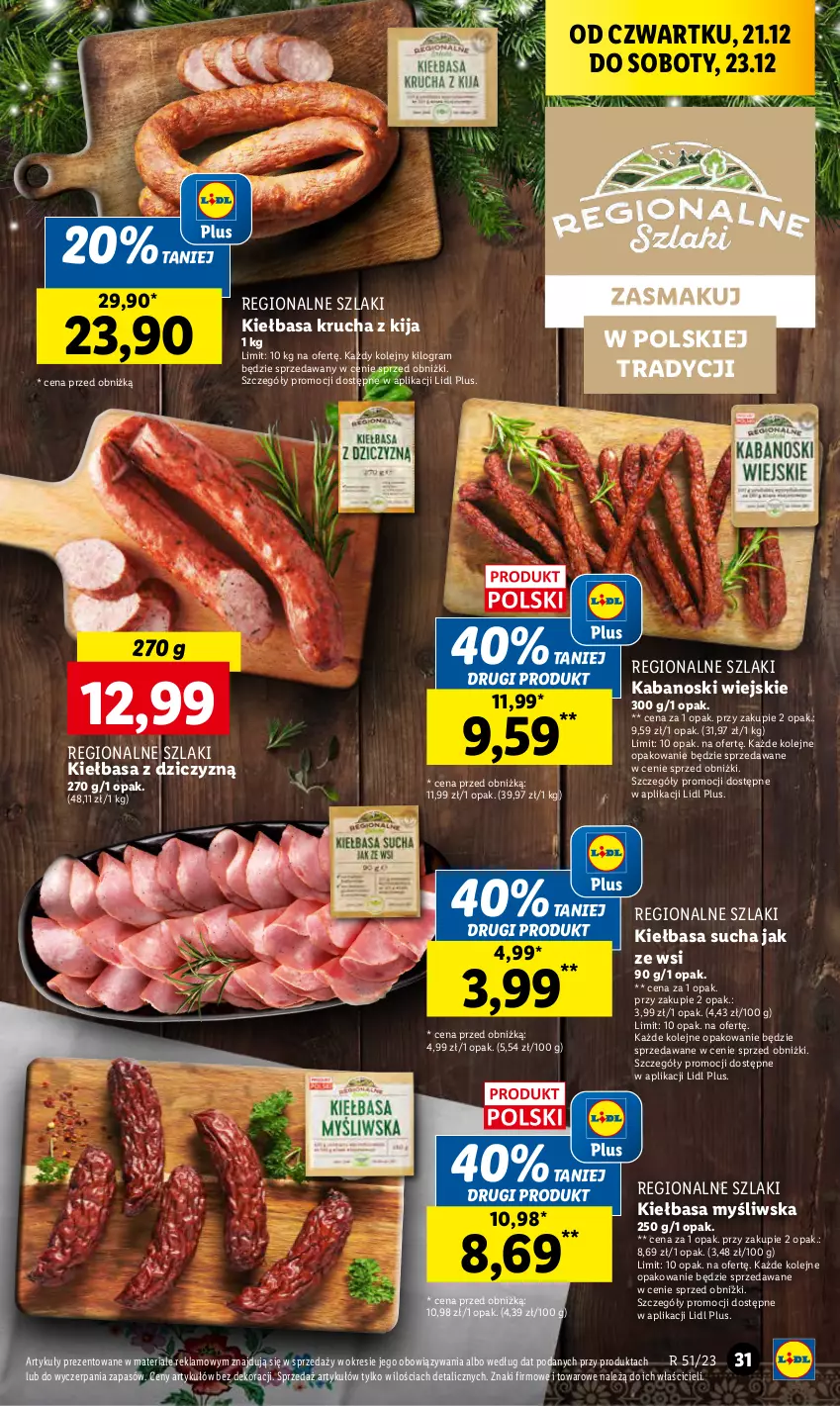 Gazetka promocyjna Lidl - GAZETKA - ważna 21.12 do 23.12.2023 - strona 31 - produkty: Gra, Kabanos, Kiełbasa, Kiełbasa krucha, Olej