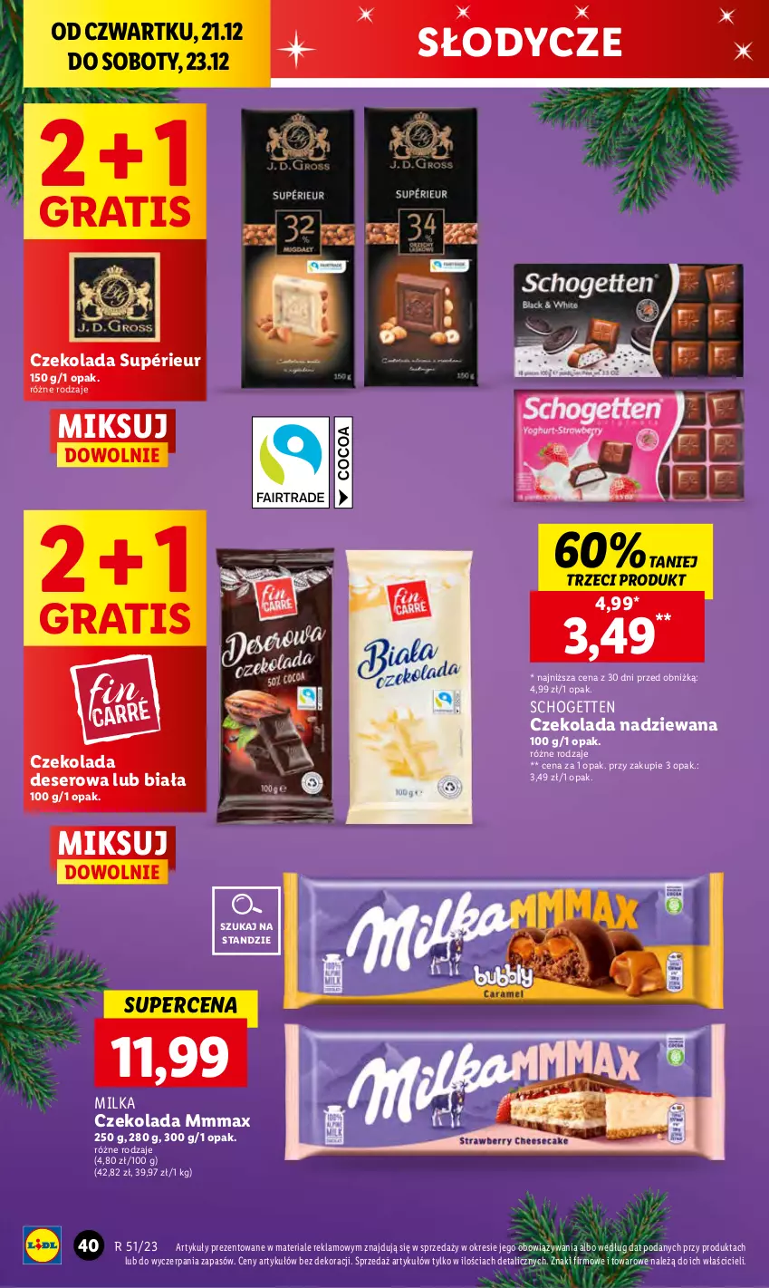 Gazetka promocyjna Lidl - GAZETKA - ważna 21.12 do 23.12.2023 - strona 42 - produkty: Czekolada, Czekolada nadziewana, Deser, Gra, Milka, Schogetten, Ser