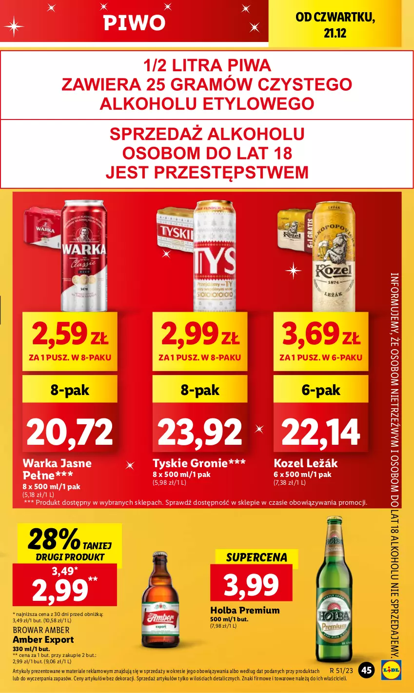 Gazetka promocyjna Lidl - GAZETKA - ważna 21.12 do 23.12.2023 - strona 49 - produkty: Kozel, Piwo, Por, Tyskie, Warka