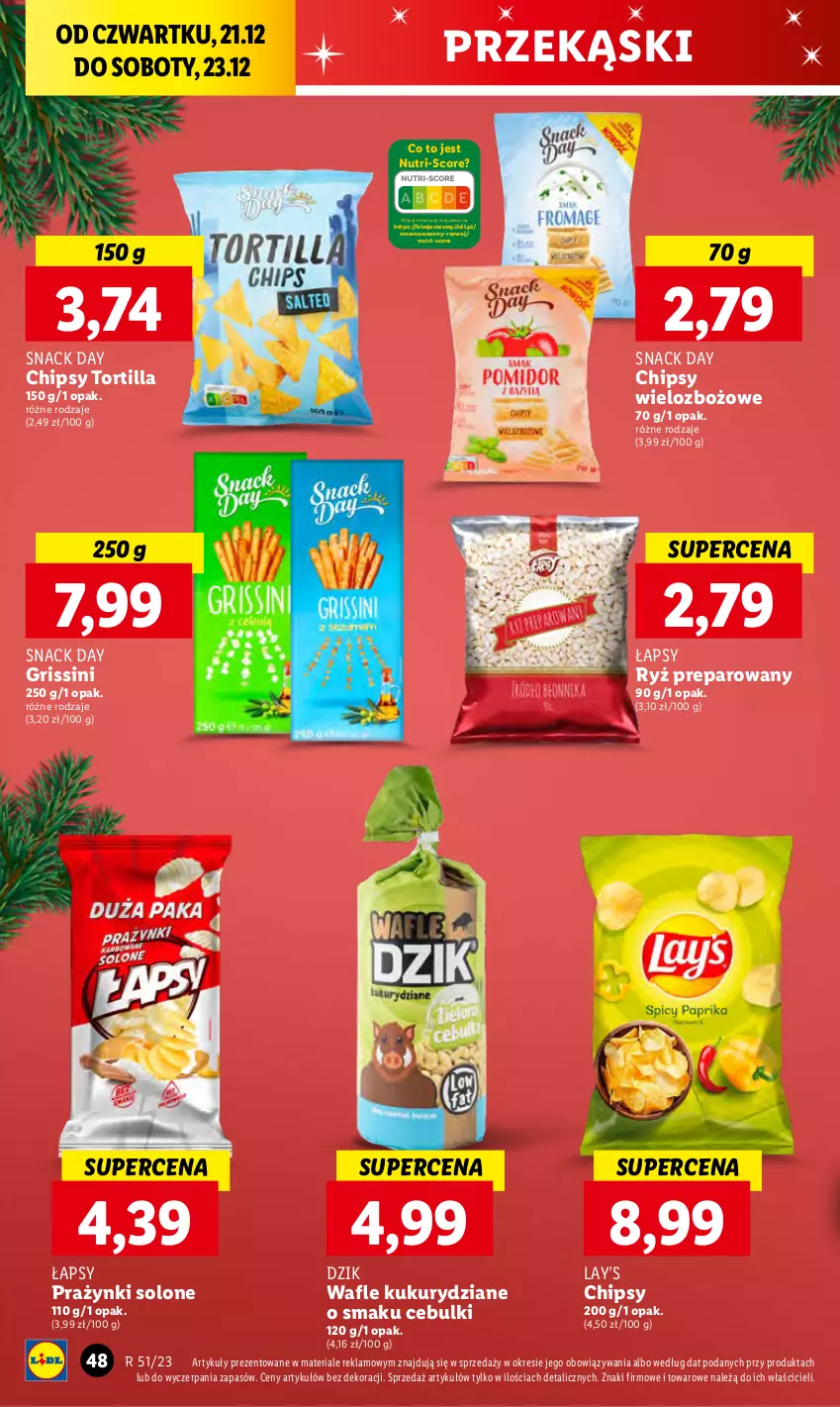 Gazetka promocyjna Lidl - GAZETKA - ważna 21.12 do 23.12.2023 - strona 50 - produkty: Chipsy, Grissini, Lay’s, Ryż, Tortilla, Tortilla Chips, Wafle, Wazon