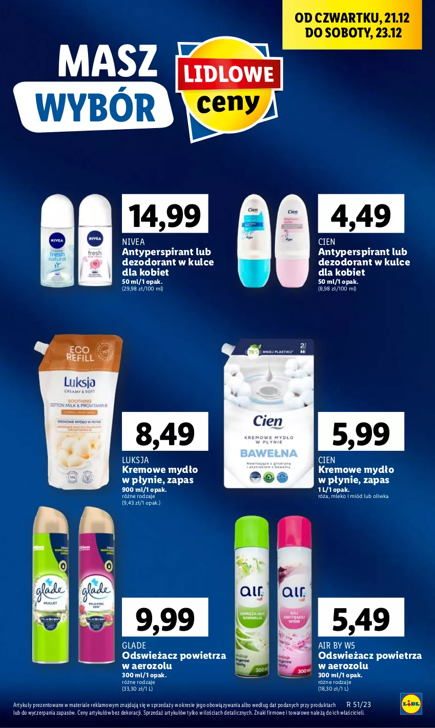 Gazetka promocyjna Lidl - GAZETKA - ważna 21.12 do 23.12.2023 - strona 53 - produkty: Antyperspirant, Dezodorant, Luksja, Miód, Mleko, Mydło, Mydło w płynie, Nivea, Róża