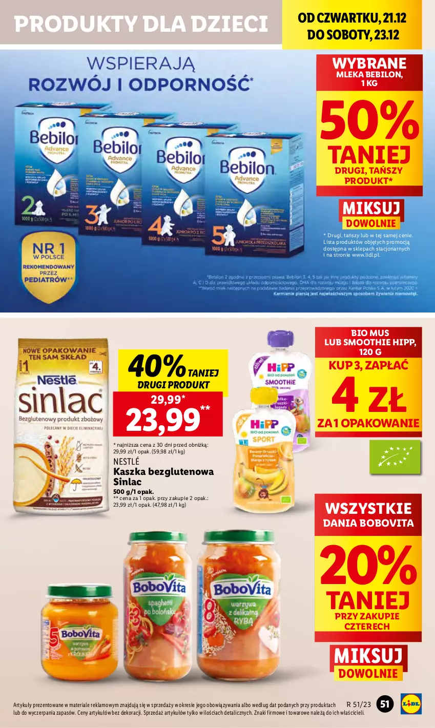 Gazetka promocyjna Lidl - GAZETKA - ważna 21.12 do 23.12.2023 - strona 55 - produkty: BEBILON, BoboVita, Dzieci, HiPP, Mus, Nestlé, Sinlac, Smoothie