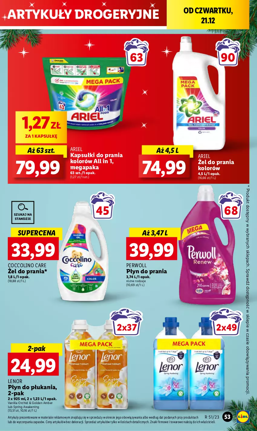 Gazetka promocyjna Lidl - GAZETKA - ważna 21.12 do 23.12.2023 - strona 57 - produkty: Ariel, Coccolino, Kapsułki do prania, Lenor, Perwoll, Płyn do płukania, Płyn do prania