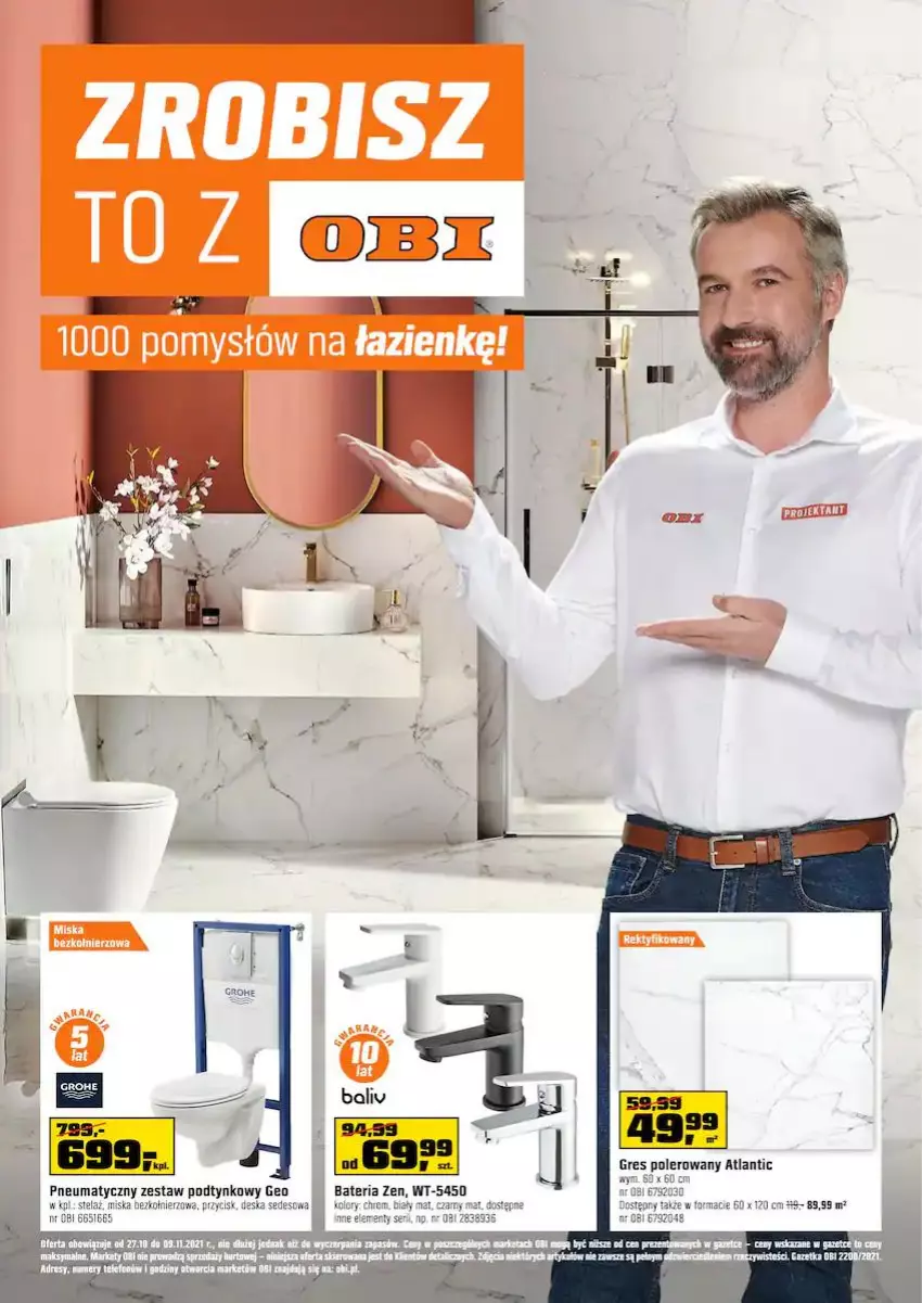 Gazetka promocyjna Obi - Gazetka OBI - ważna 27.10 do 09.11.2021 - strona 1 - produkty: Bateria, Deska sedesowa, Gres, Miska, Por, Ser