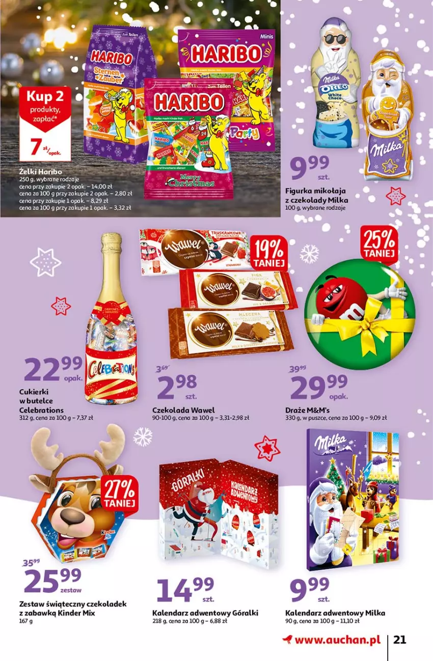 Gazetka promocyjna Auchan - Magia Mikołajkowa Hipermarkety - ważna 02.12 do 08.12.2021 - strona 21 - produkty: Cukier, Cukierki, Czekolada, Góralki, Kalendarz, Kalendarz adwentowy, Kinder, Milka, Ser, Wawel