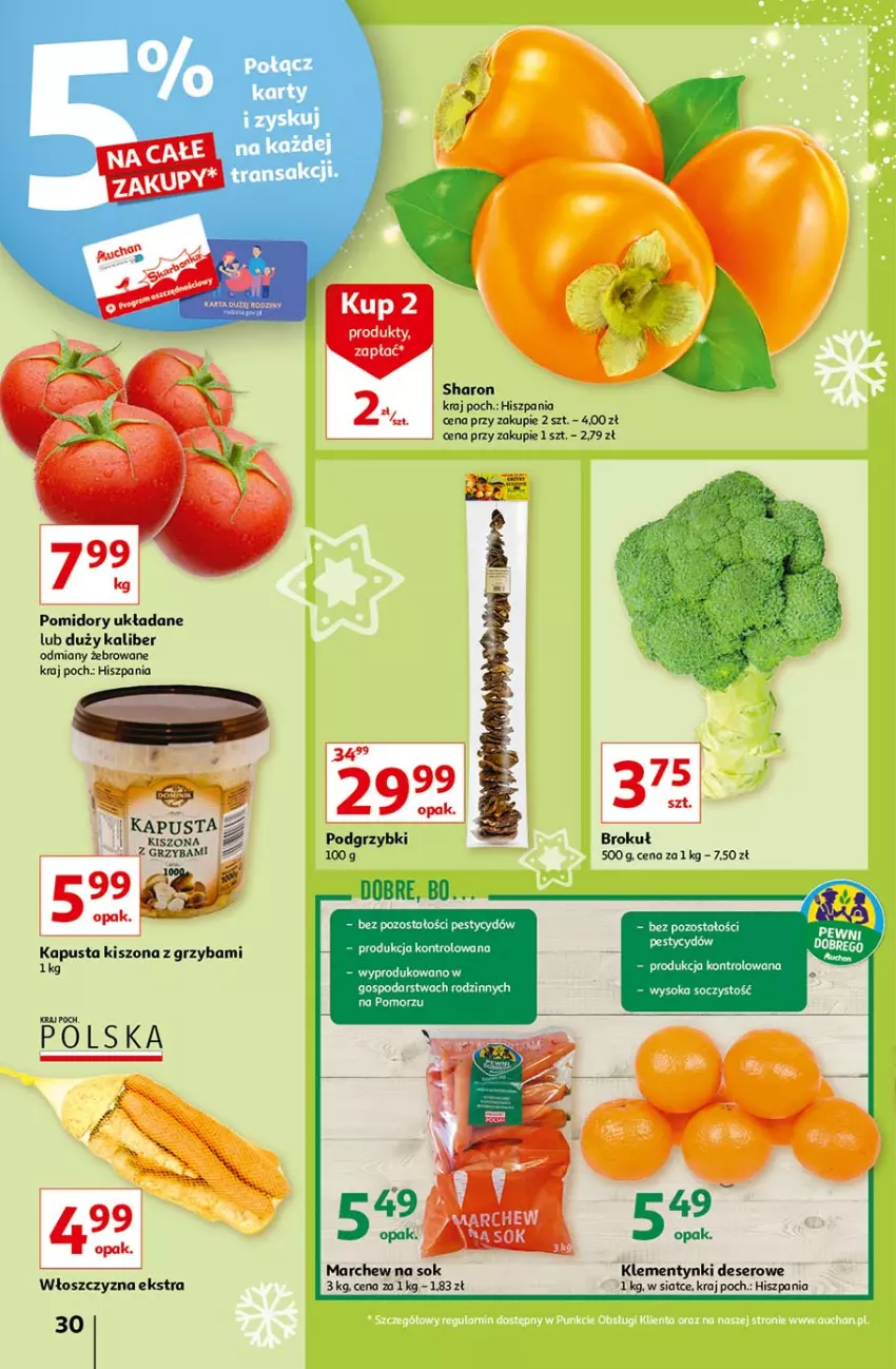 Gazetka promocyjna Auchan - Magia Mikołajkowa Hipermarkety - ważna 02.12 do 08.12.2021 - strona 30 - produkty: Deser, Klementynki, Podgrzybki, Pomidory, Ser, Sok