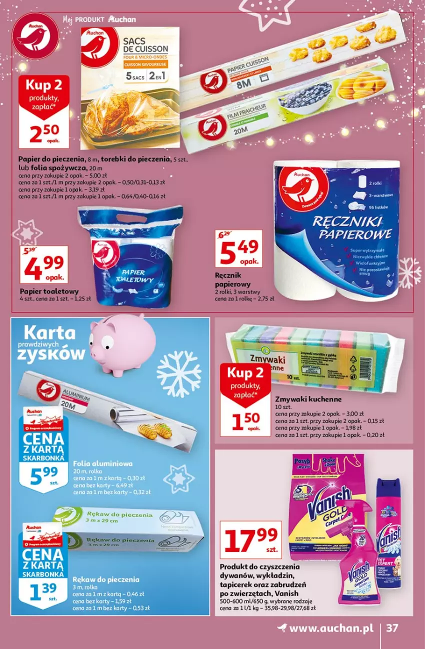 Gazetka promocyjna Auchan - Magia Mikołajkowa Hipermarkety - ważna 02.12 do 08.12.2021 - strona 37 - produkty: Dywan, Papier, Papier do pieczenia, Papier toaletowy, Piec, Ręcznik, Ręczniki papierowe, Rękaw do pieczenia, Rolki, Torebki do pieczenia, Vanish, Zmywaki kuchenne, Zwierzęta