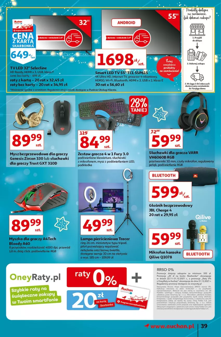 Gazetka promocyjna Auchan - Magia Mikołajkowa Hipermarkety - ważna 02.12 do 08.12.2021 - strona 39 - produkty: Acer, Clin, Głośnik, Gra, HD ready, JBL, Klawiatura, Lampa, LANA, LED TV, Mikrofon, Mysz, Mysz bezprzewodowa, Podkład, Podkładka, Procesor, Przewód, Rust, Słuchawki