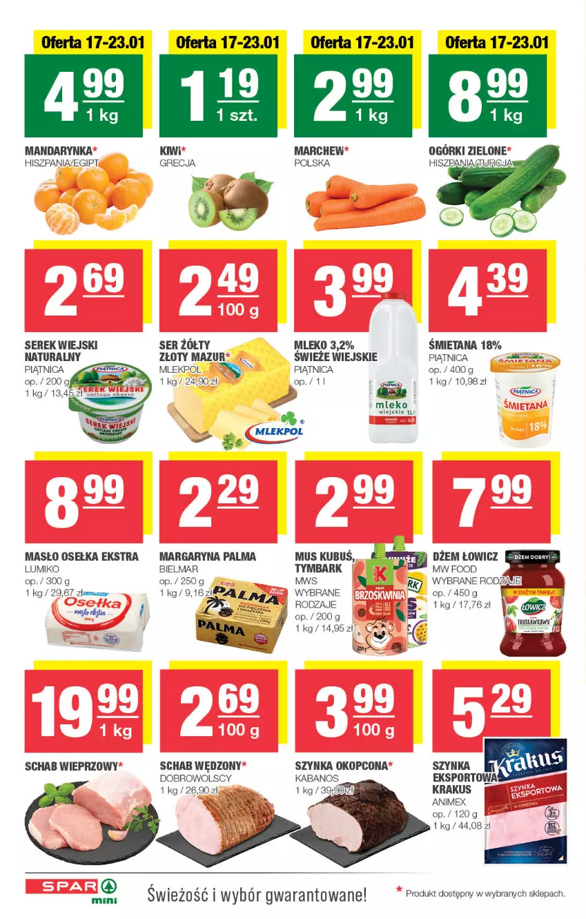 Gazetka promocyjna Spar - Spar-Mini - ważna 14.01 do 24.01.2024 - strona 2 - produkty: Dżem, Kabanos, Kiwi, Krakus, Kubuś, LG, Margaryna, Masło, Mleko, Mus, Palma, Piątnica, Por, Rura, Schab wieprzowy, Ser, Serek, Serek wiejski, Sport, Szynka, Tymbark, Złoty Mazur