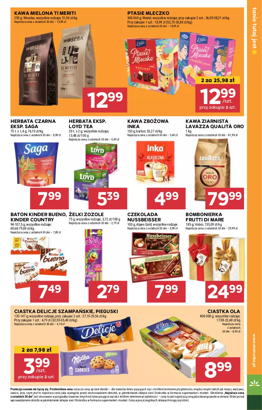 Gazetka promocyjna Stokrotka - Market - ważna 13.02 do 19.02.2025 - strona 11 - produkty: Baton, Ciastka, Czekolada, Delicje, Herbata, Herbata czarna, Inka, Kawa, Kawa mielona, Kawa zbożowa, Kawa ziarnista, Kinder, Kinder Bueno, Lavazza, Loyd, Mięso, Mleczko, Owoce, Ptasie mleczko, Saga, Ser, Warzywa, Woseba