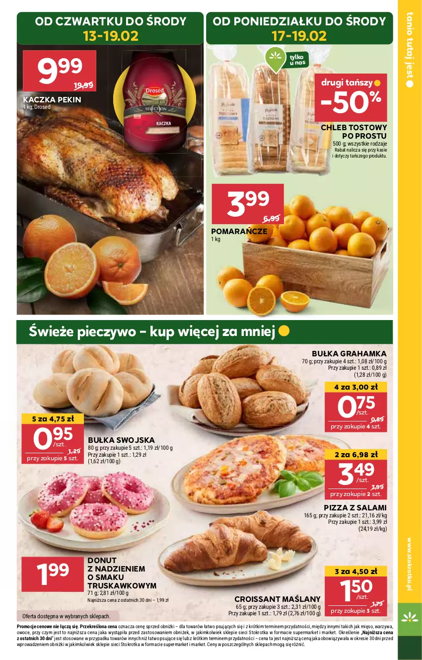 Gazetka promocyjna Stokrotka - Market - ważna 13.02 do 19.02.2025 - strona 5 - produkty: Bułka, Bułka grahamka, Chleb, Chleb tostowy, Croissant, Donut, Gra, Kaczka, Mięso, Owoce, Piec, Pieczywo, Pizza, Pomarańcze, Salami, Warzywa