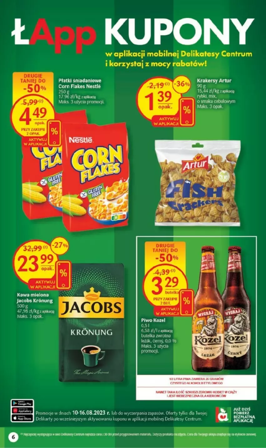 Gazetka promocyjna Delikatesy Centrum - ważna 10.08 do 16.08.2023 - strona 29 - produkty: Artur, Corn flakes, Danio, Gin, Jacobs, Krakersy, Mobil, Piwa, Rum