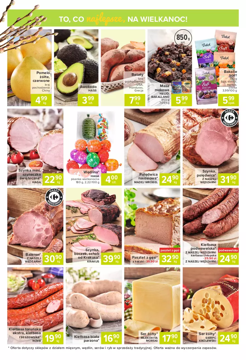 Gazetka promocyjna Carrefour - Gazetka Express - ważna 22.03 do 28.03.2021 - strona 5 - produkty: Bakalland, Boczek, Helio, Kiełbasa, Kiełbasa biała, Kiełbasa podwawelska, Krakus, Królewski, Madej Wróbel, Mleko, Mlekovita, Morela, Pasztet, Polędwica, Pomelo, Ser, Sos, Szynka, Wawel, Wędlina