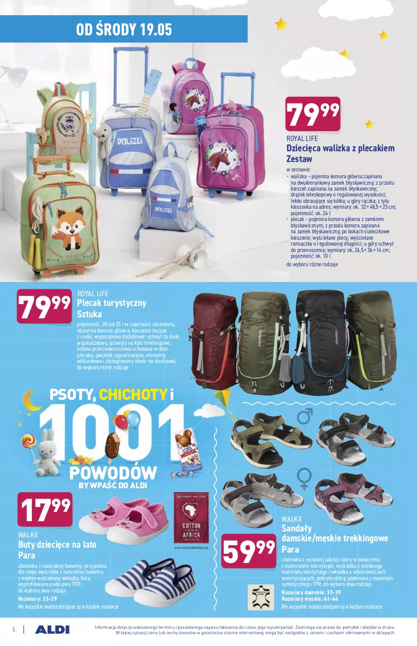 Gazetka promocyjna Aldi - ważna 17.05 do 22.05.2021 - strona 5 - produkty: Buty, Dres, Dzieci, Kask, Plecak, Sandał, Słuchawki, Sok, Teleskop, Top, Uchwyty, Walizka