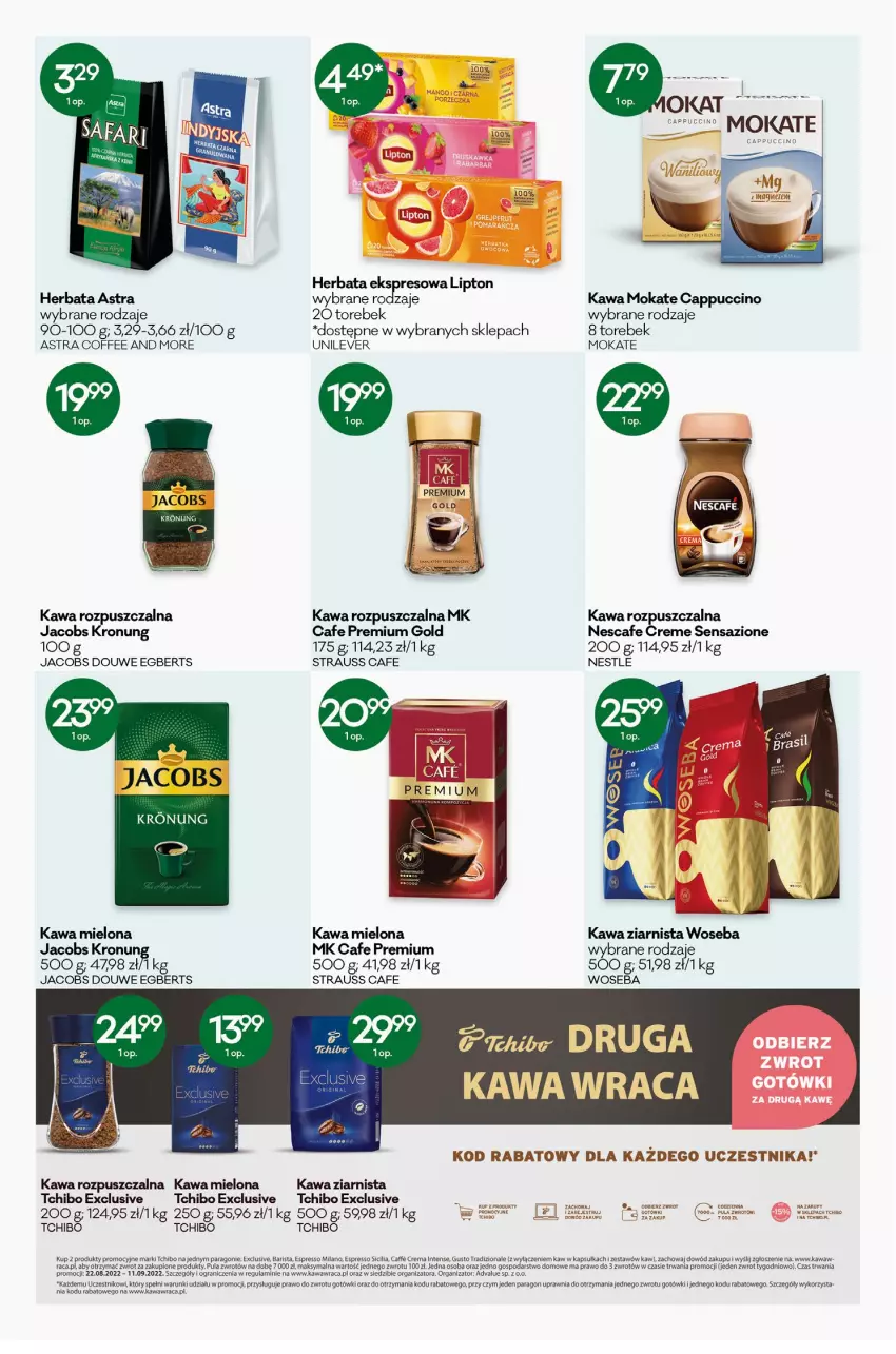 Gazetka promocyjna Groszek - ważna 04.08 do 16.08.2022 - strona 8 - produkty: Cappuccino, Gra, Herbata, Jacobs, Kawa, Kawa mielona, Kawa rozpuszczalna, Kawa ziarnista, Lipton, Tchibo, Woseba