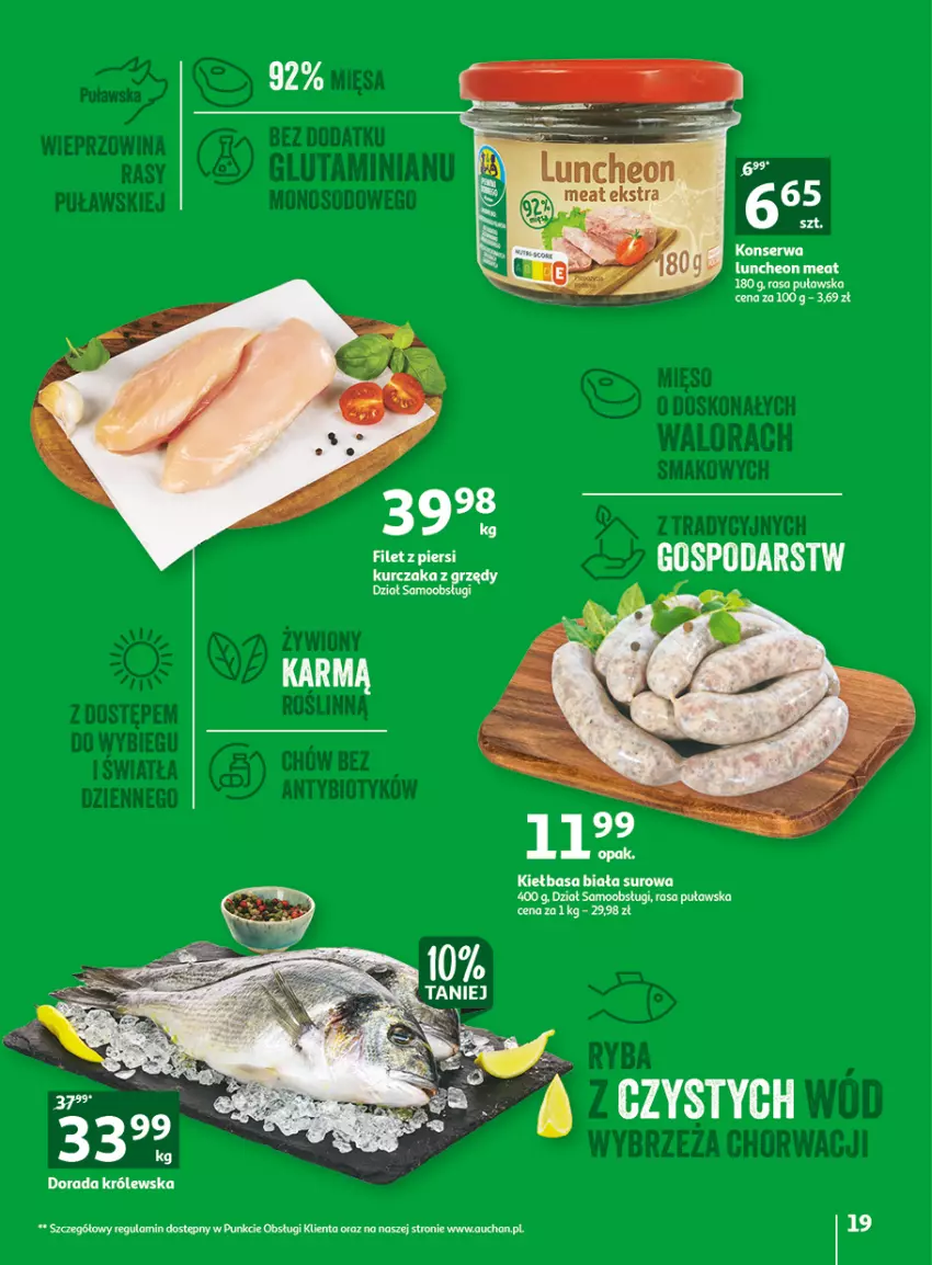 Gazetka promocyjna Auchan - Gazetka Wielkie majowe odkrycia cenowe część #4 Hipermarket Auchan - ważna 18.05 do 27.05.2023 - strona 19 - produkty: Kiełbasa, Kiełbasa biała, Mięso, Ryba, Ser, Wieprzowina