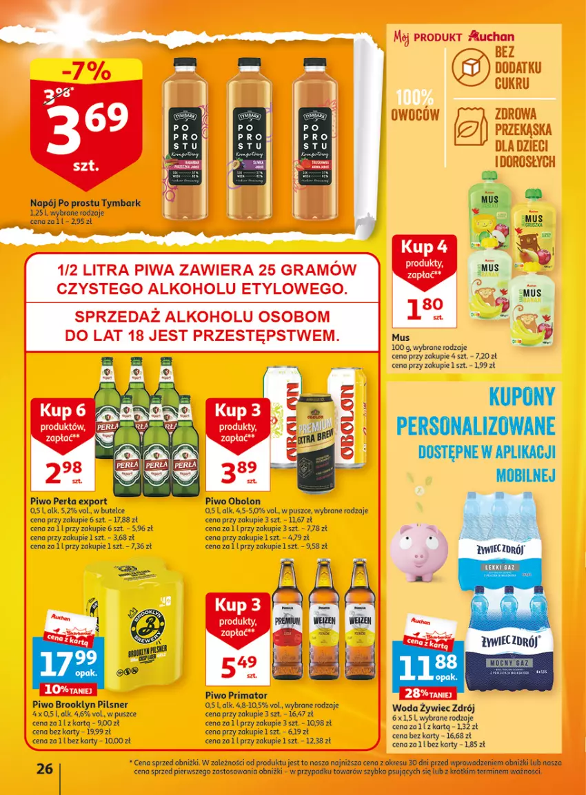 Gazetka promocyjna Auchan - Gazetka Wielkie majowe odkrycia cenowe część #4 Hipermarket Auchan - ważna 18.05 do 27.05.2023 - strona 26 - produkty: Dzieci, Gra, Mobil, Mus, Napój, O nas, Perła, Piwa, Piwo, Por, Prima, Tymbark, Woda