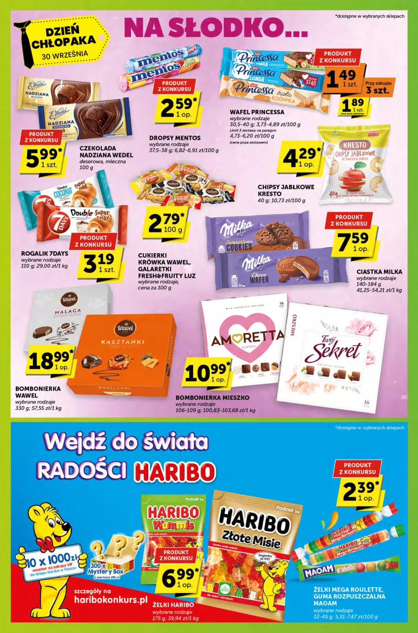 Gazetka promocyjna ABC - ważna 19.09 do 01.10.2024 - strona 4 - produkty: Chipsy, Ciastka, Cukier, Cukierki, Czekolada, Deser, Gala, Galaretki, Haribo, Milka, Princessa, Rogal, Ser, Wawel