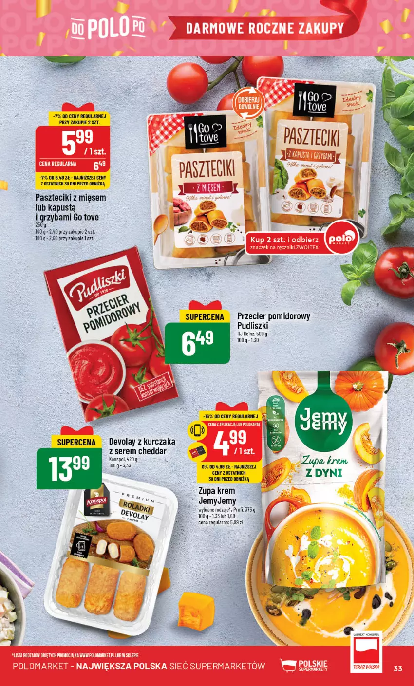 Gazetka promocyjna PoloMarket - Gazetka pomocyjna - ważna 25.10 do 31.10.2023 - strona 33 - produkty: Cheddar, Heinz, Kapustą, Kurczak, Pudliszki, Ser, Zupa