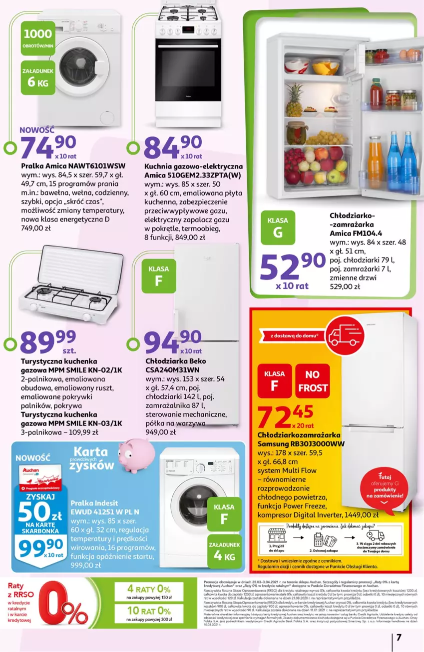 Gazetka promocyjna Auchan - Zaczynamy przygotowania do świąt Hipermarkety - ważna 25.03 do 03.04.2021 - strona 7 - produkty: Amica, Beko, Chłodziarka, Drzwi, Fa, Gra, Indesit, Kosz, Kuchnia, Kuchnia gazowo-elektryczna, Piec, Płyta, Pokrywa, Półka, Pralka, Sok, Top, Warzywa, Wełna, Zamrażarka