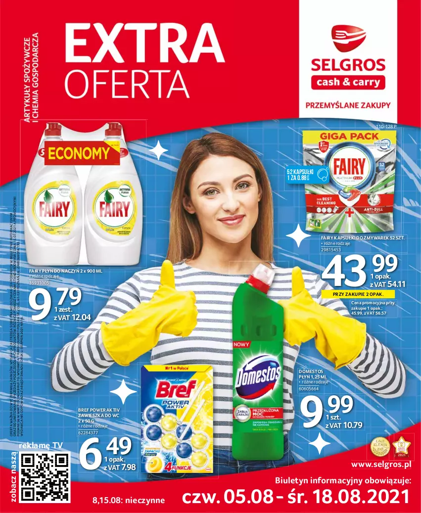 Gazetka promocyjna Selgros - Extra Oferta - ważna 01.08 do 31.08.2021 - strona 1 - produkty: Bref, Domestos, Fa, Fairy, LG, Tran, Zawieszka do wc