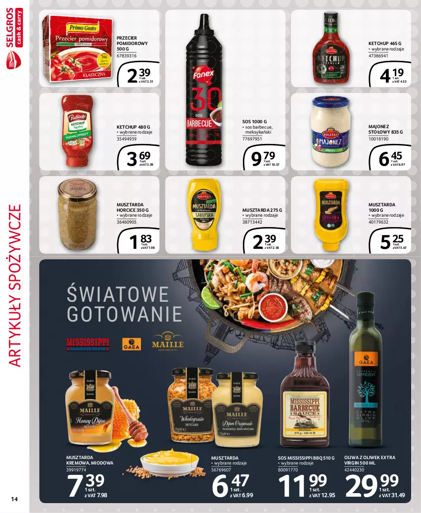 Gazetka promocyjna Selgros - Extra Oferta - ważna 01.08 do 31.08.2021 - strona 14 - produkty: Artykuły spożywcze, Gin, Ketchup, Majonez, Mus, Musztarda, Oliwa z oliwek, Sos