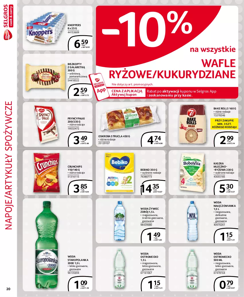 Gazetka promocyjna Selgros - Extra Oferta - ważna 01.08 do 31.08.2021 - strona 20 - produkty: Artykuły spożywcze, Bake Rolls, Bebiko, Biszkopty, Crunchips, Gala, Knoppers, LG, Nałęczowianka, Napoje, Ryż, Staropolanka, Strucla, Wafle, Woda