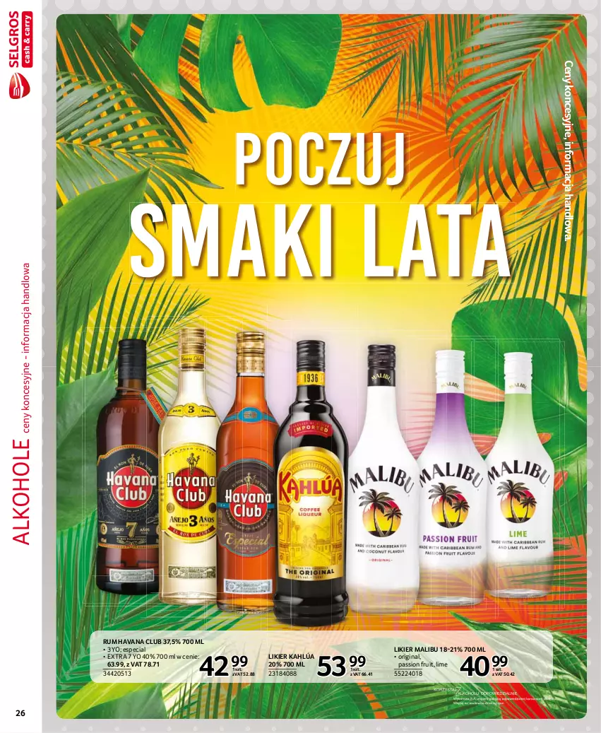 Gazetka promocyjna Selgros - Extra Oferta - ważna 01.08 do 31.08.2021 - strona 26 - produkty: Alkohole, Gin, Kahlúa, Likier, Malibu, Rum