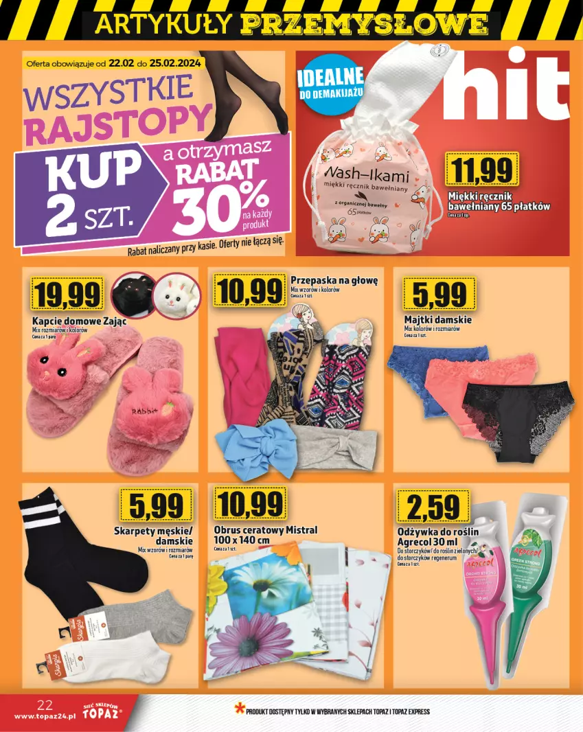 Gazetka promocyjna Topaz - Gazetka - ważna 22.02 do 28.02.2024 - strona 22 - produkty: Kapcie, Karp, Majtki, Obrus, Odżywka, Rum, Storczyk, Top