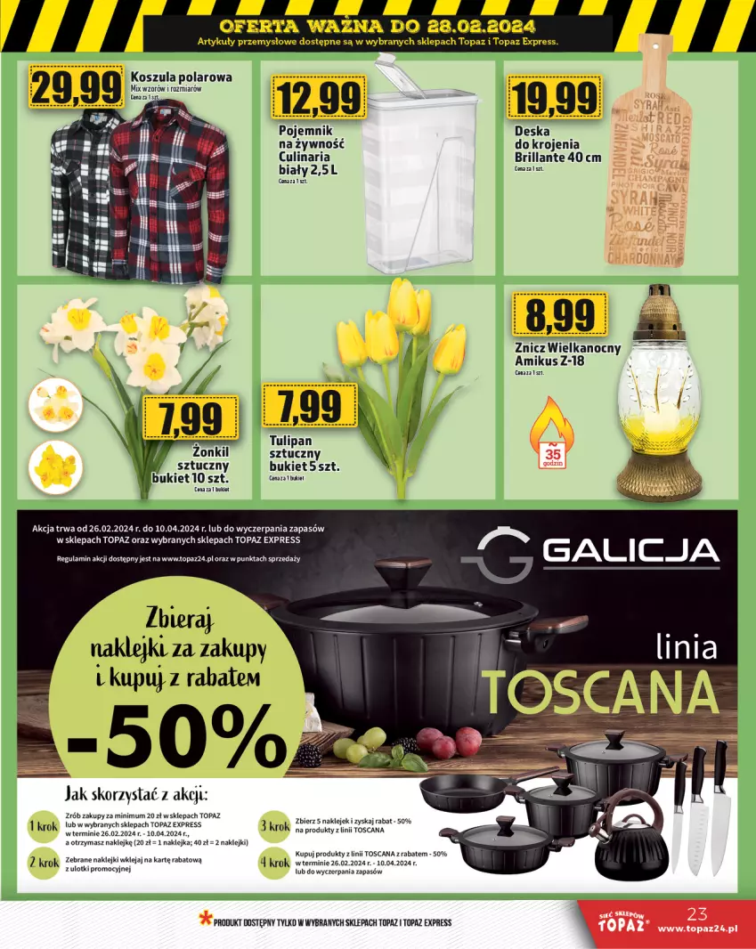 Gazetka promocyjna Topaz - Gazetka - ważna 22.02 do 28.02.2024 - strona 23 - produkty: Bukiet, Klej, Pojemnik, Top, Tulipan, Znicz