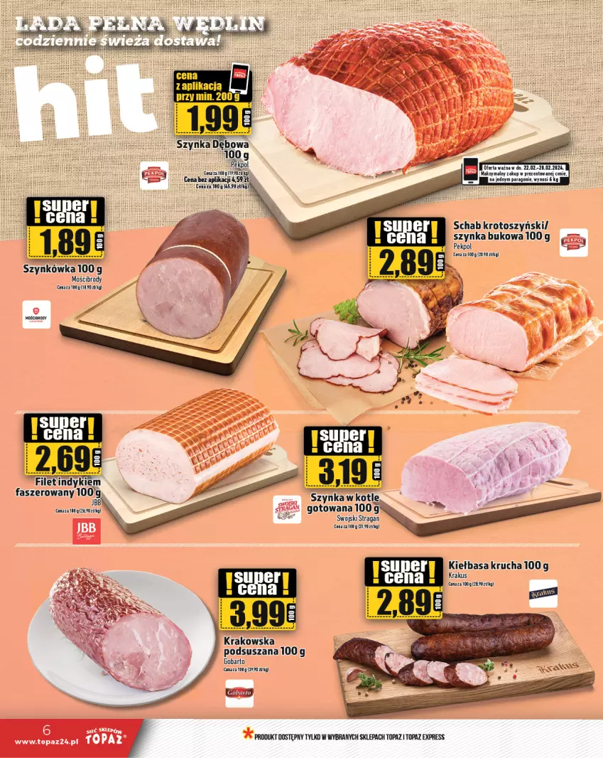 Gazetka promocyjna Topaz - Gazetka - ważna 22.02 do 28.02.2024 - strona 6 - produkty: Fa, Kiełbasa, Kiełbasa krucha, Krakus, Sos, Szyna, Szynka, Top