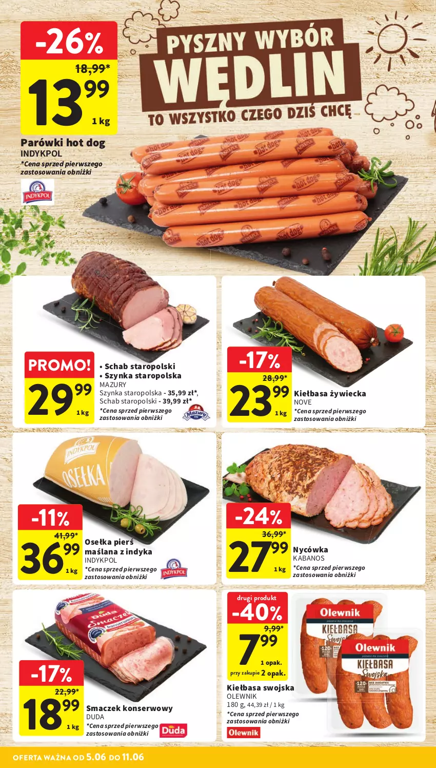 Gazetka promocyjna Intermarche - Gazetka Intermarche - ważna 05.06 do 11.06.2025 - strona 16 - produkty: Duda, Hot dog, Kabanos, Kiełbasa, LANA, Olewnik, Parówki, Parówki hot dog, Ser, Szynka