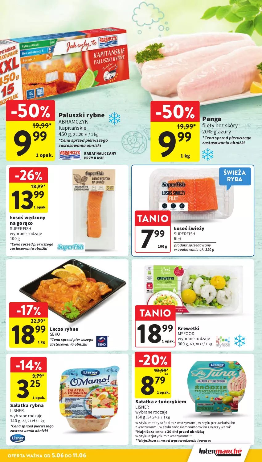 Gazetka promocyjna Intermarche - Gazetka Intermarche - ważna 05.06 do 11.06.2025 - strona 19 - produkty: Krewetki, Lazur, Lisner, Paluszki rybne, Panga, Ryba, Sałat, Sałatka, SEKO, Tuńczyk, Warzywa