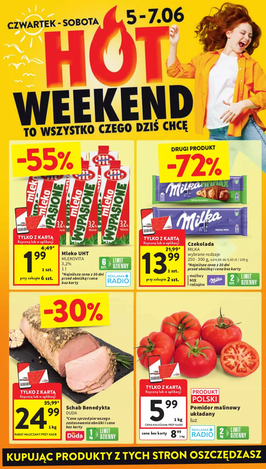 Gazetka promocyjna Intermarche - Gazetka Intermarche - ważna 05.06 do 11.06.2025 - strona 2 - produkty: Czekolada, Duda, Milka, Mleko, Mlekovita, Pomidor malinowy, Schab Benedykta